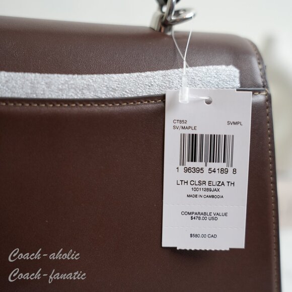 NWT Coach CT852 Eliza Top Handle Bag Leather Crossbody in Silver/Maple - Picture 8 of 12